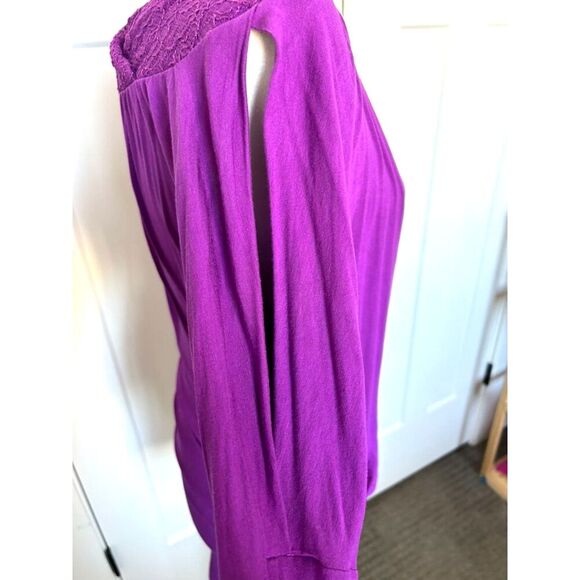 VINTAGE EXPRESS Cold Shoulder Fitted Waist Long Sleeve Blouse Purple Size XS - Picture 4 of 7